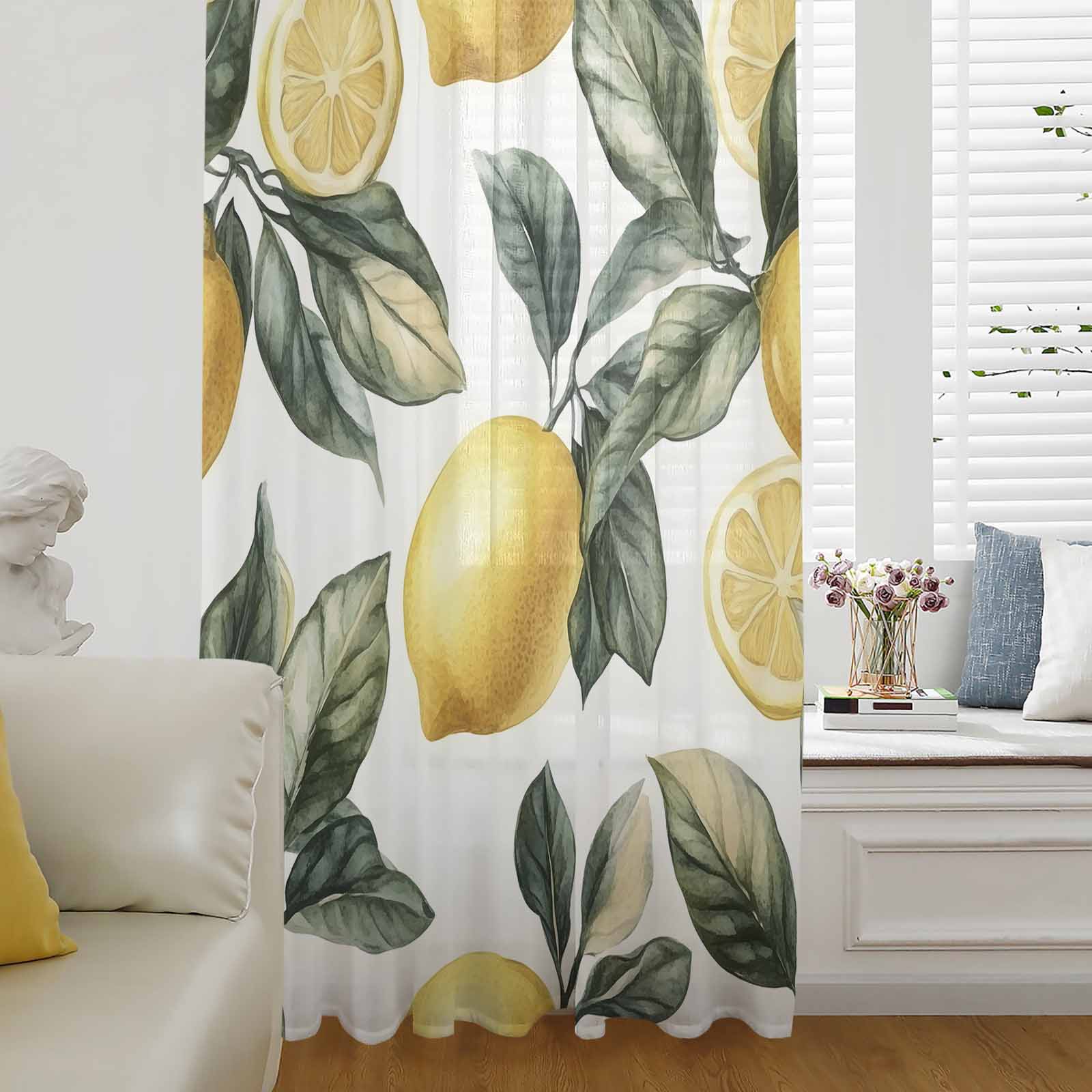 Lemon Semi Sheer Curtains Drapes for Living Room, Bedroom, French Doors ...