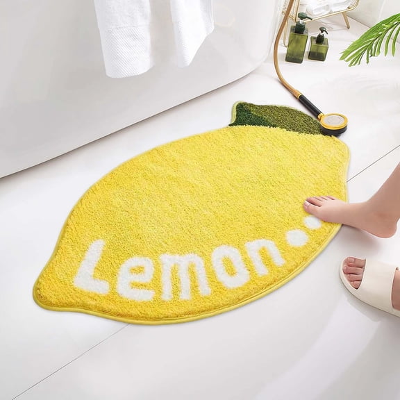 Lemon Shaped Bath Rug, 16"x24" Non-Slip Absorbent Washable Shaggy Bathroom Mat for Bedroom, Shower & Kitchen Decor,D