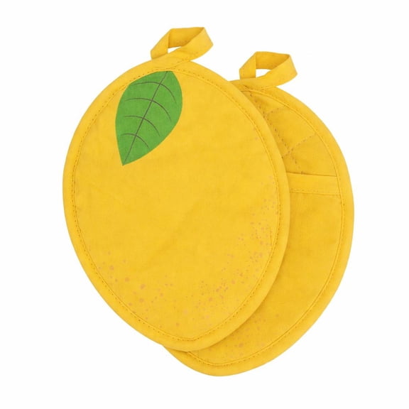 Lemon Shaped Pot Holders 100% Cotton Heat Resistant Kitchen Mitts, Cute Fruit Design Hot Pads for Cooking & Baking (Set of 2)