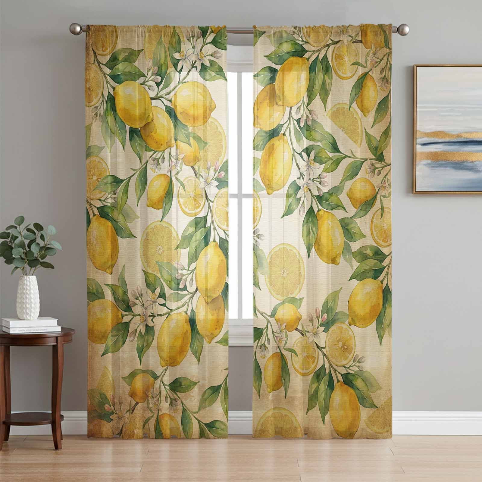Lemon Sheer Curtains 108 Inch Length 2 Panels Set Window Treatments ...