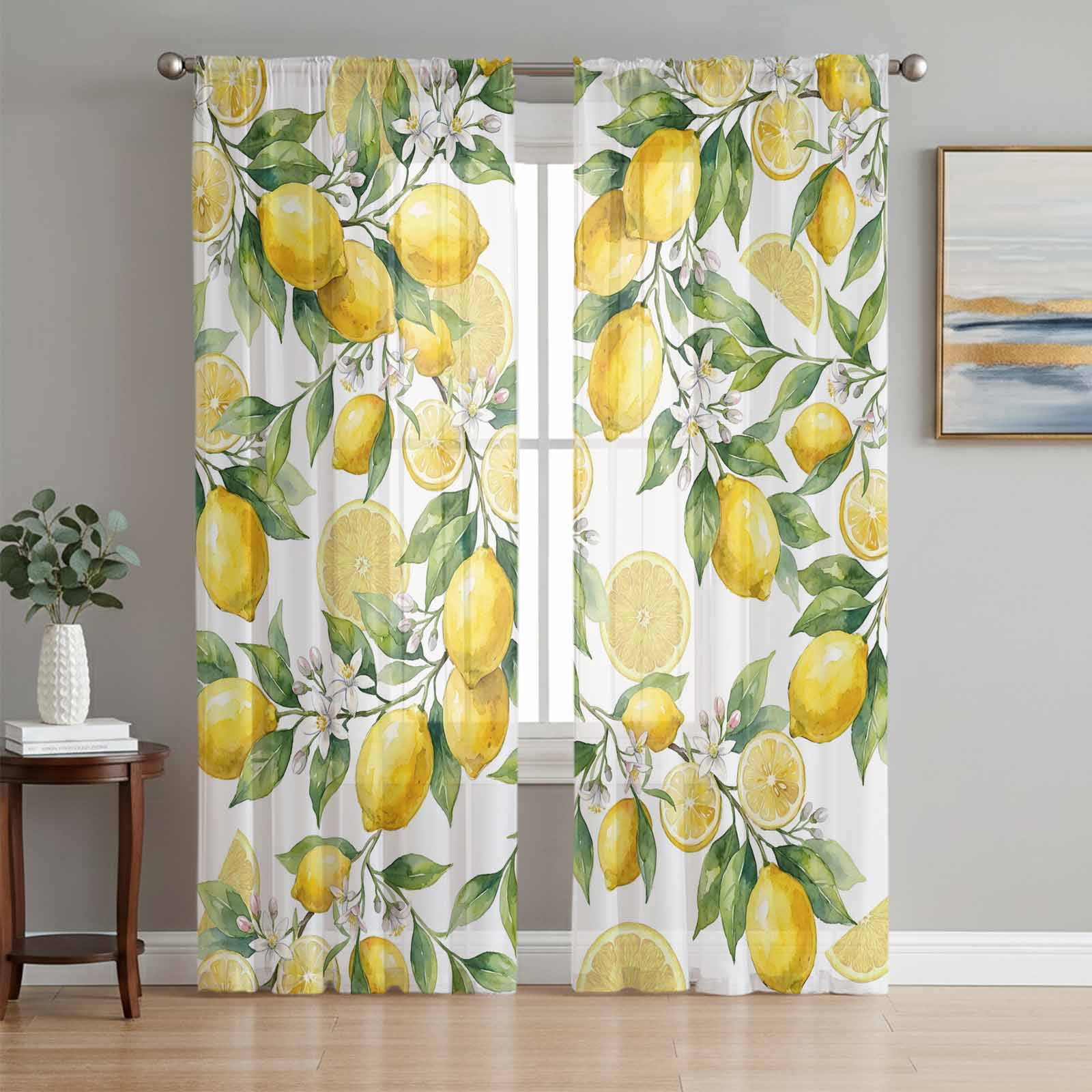 Lemon Sheer Curtains 108 Inch Length 2 Panels Set Window Treatments ...