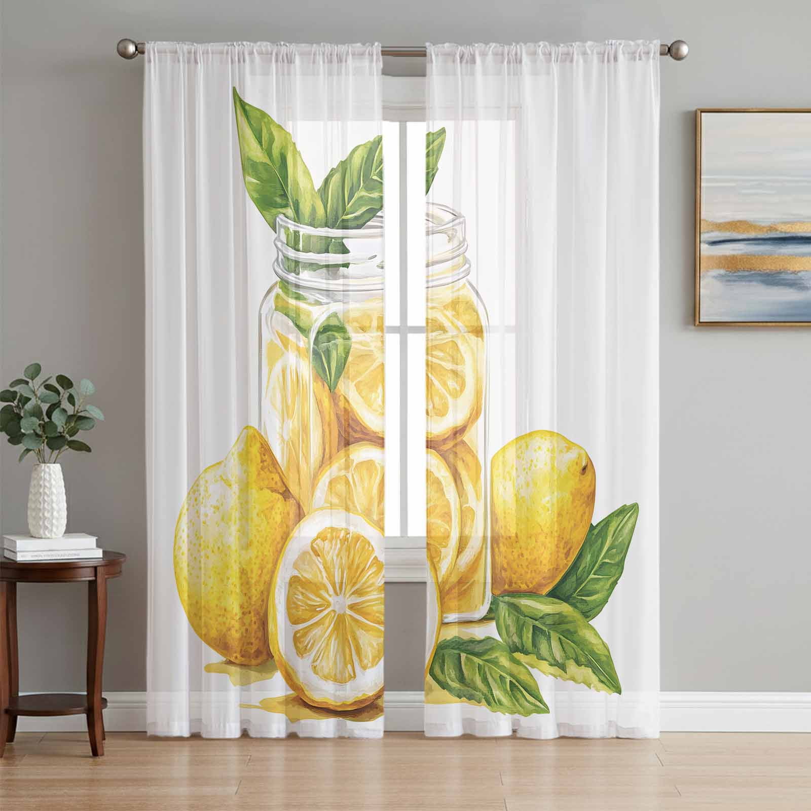 Lemon Sheer Curtains 72 Inch Length 2 Panels Set, Summer Fruit ...