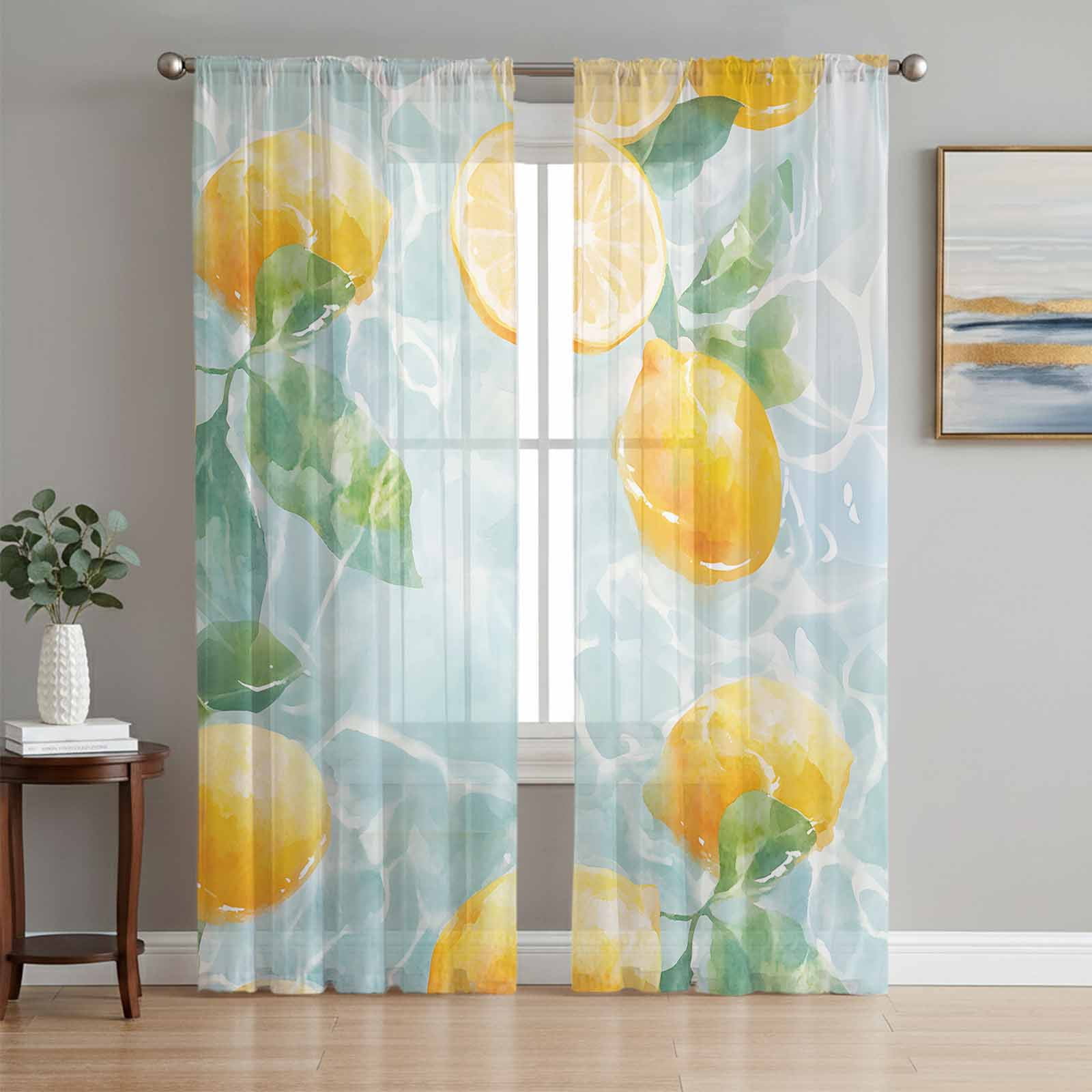 Lemon Sheer Curtains 72 Inch Length 2 Panels Set, Yellow Fruit ...