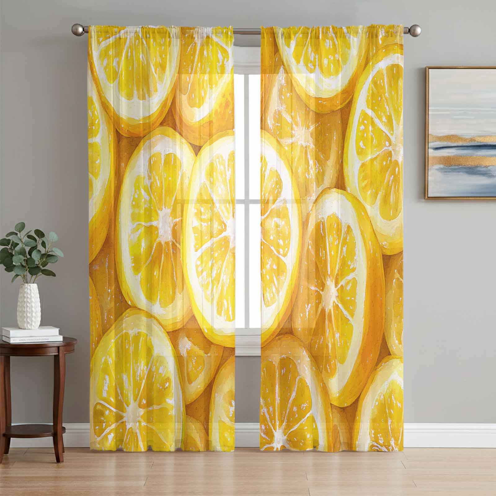 Lemon Sheer Curtains 72 Inch Length 2 Panels Set, Yellow Summer Fruit ...