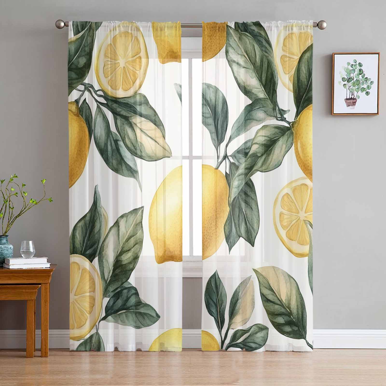 Lemon Sheer Curtains 84 Inch Length 2 Panels Set for Living Room ...