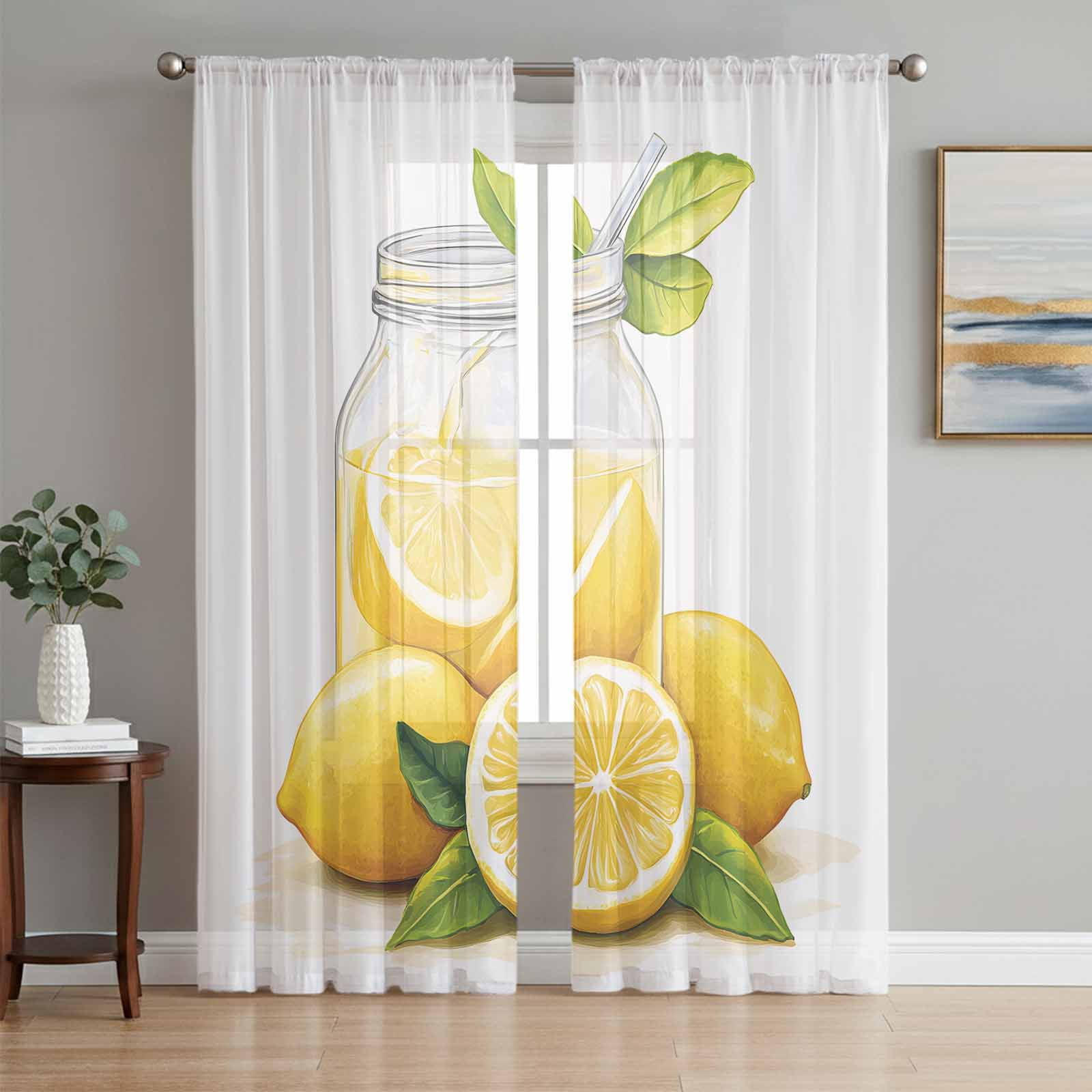 Lemon Sheer Curtains 96 Inch Length 2 Panels Set, Summer Fruit Nature ...