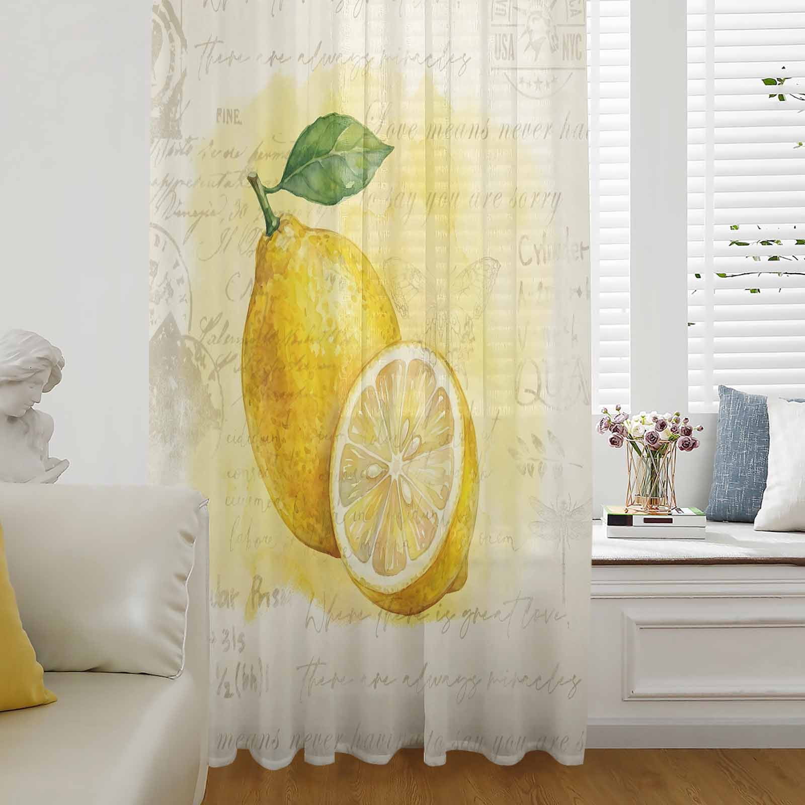 Lemon Sheer Curtains 96 Inches Long for Living Room/Bedroom, Yellow ...