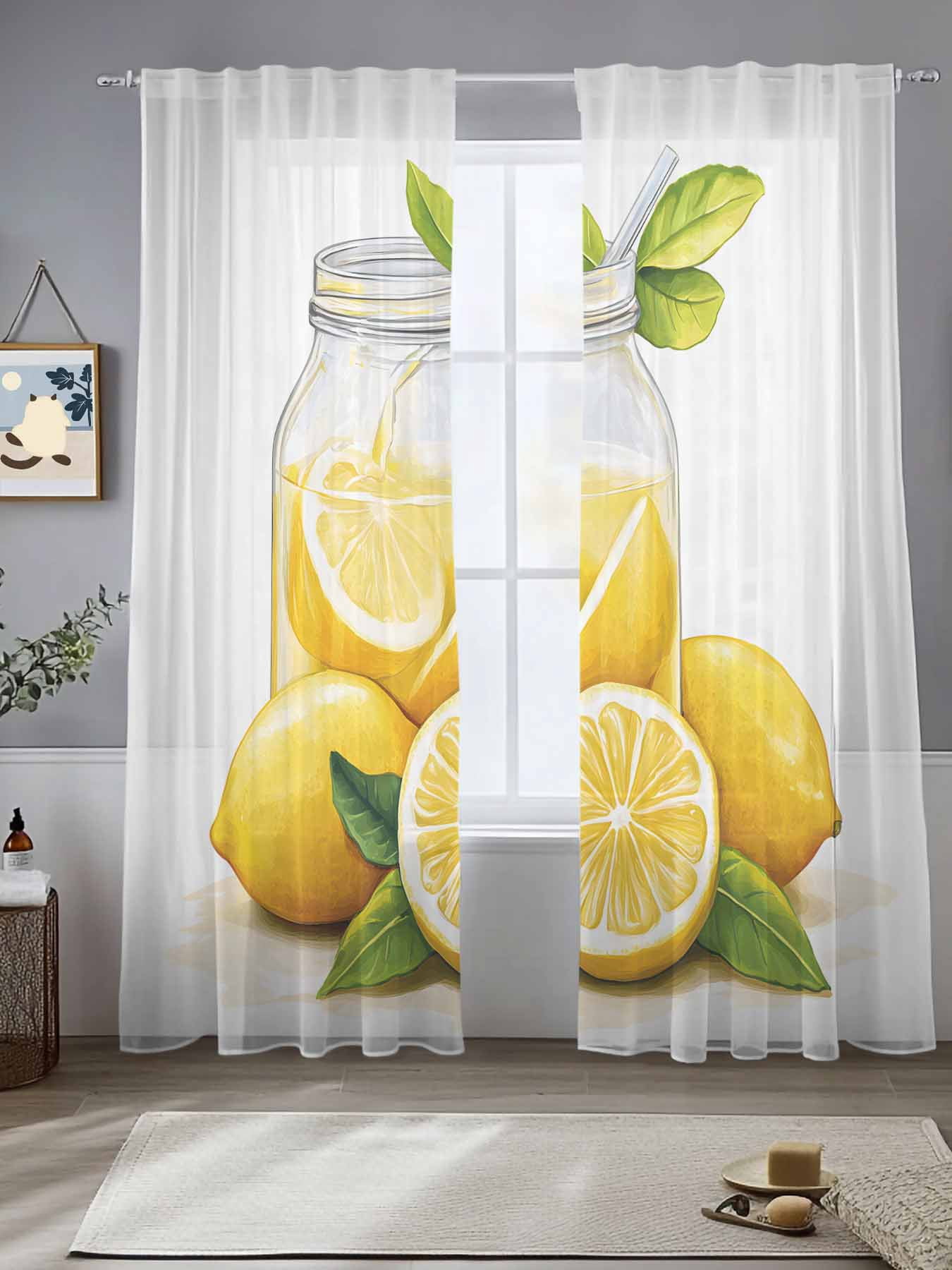 Lemon Sheer Curtains for Living Room Bedroom Summer Fruit Nature ...