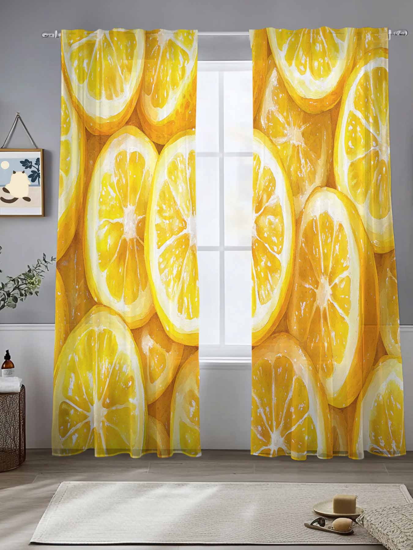 Lemon Sheer Curtains for Living Room Bedroom Yellow Summer Fruit ...