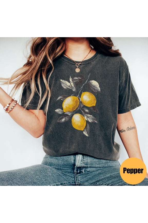 Lemon Shirt, Botanical Cottagecore Clothing, Lemon Print, Gardening, Indie Clothes, Cute F