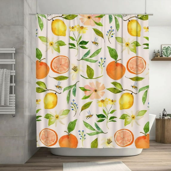 Lemon Shower Curtain Floral Lemon Fruit Shower Curtains for Bathroom Colorful Summer Shower Curtain Waterproof Polyester Fabric Lemon Bathroom Decor 72x72 in