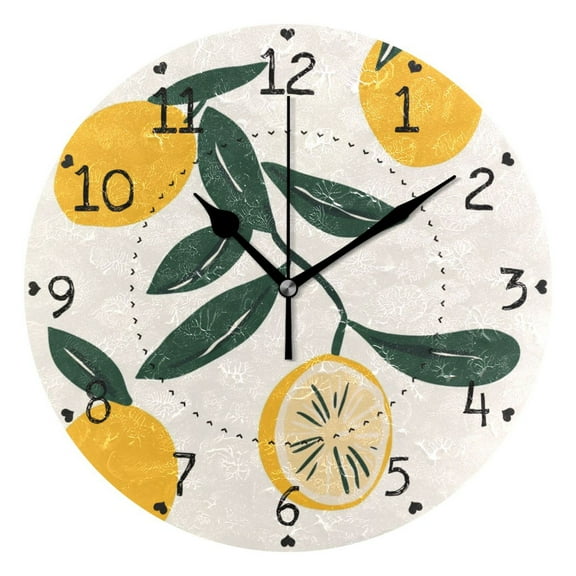 Lemon Simple Line Drawing Round Wall Clock Silent Battery Operated Home Decor for Living Room Bedroom