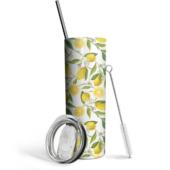 Lemon Skinny Tumbler 20oz - Double Wall Vacuum Insulated Tumbler- Insulated Travel Coffee Mug