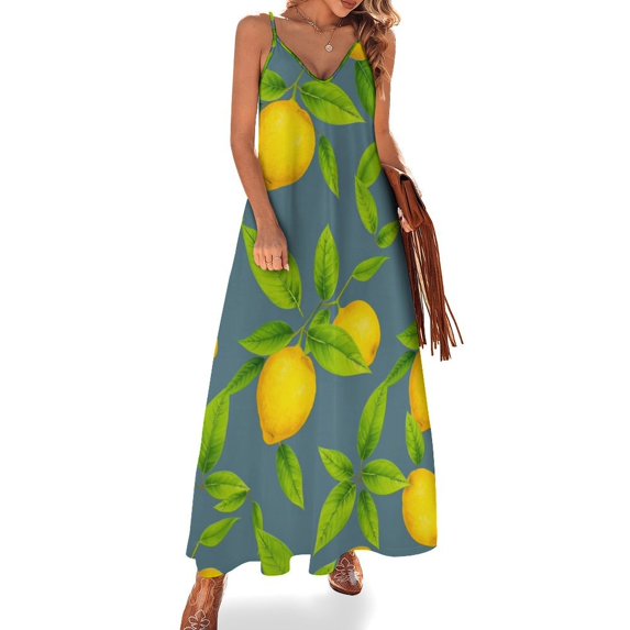 Lemon Sleeveless Dress Women's Clothing Chic And Elegant Woman Dress Elegant Women's Sets