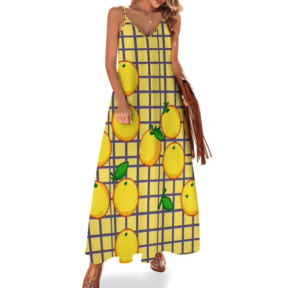 Lemon Sleeveless Dress Women's Clothing Chic And Elegant Woman Dress Elegant Women's Sets