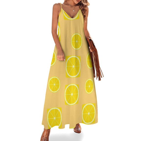 Lemon Sleeveless Dress Women's Clothing Chic And Elegant Woman Dress Elegant Women's Sets