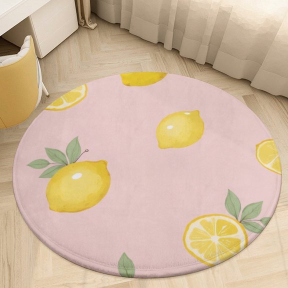 Lemon Slice Pattern Print Round Area Rugs for Bedroom Living Room, 6FT Soft Indoor Circle Carpets, Carpet Home Decor Floor Mat