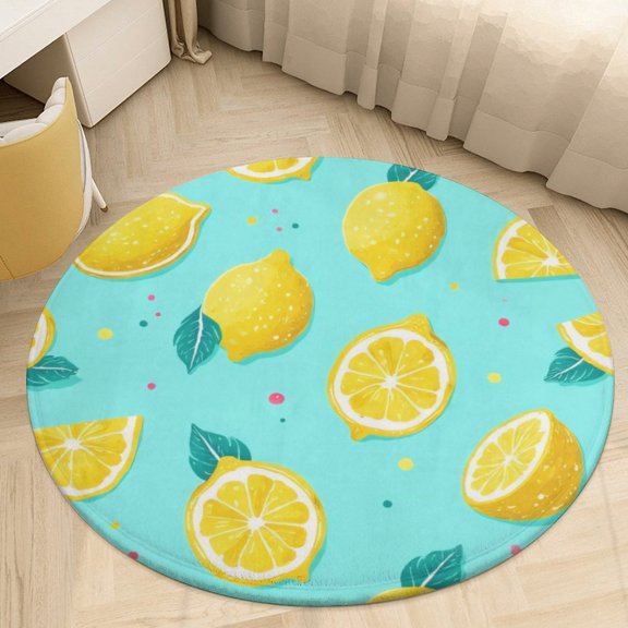 Lemon Slice Pattern Print Round Area Rugs for Bedroom Living Room, 6FT Soft Indoor Circle Carpets, Carpet Home Decor Floor Mat