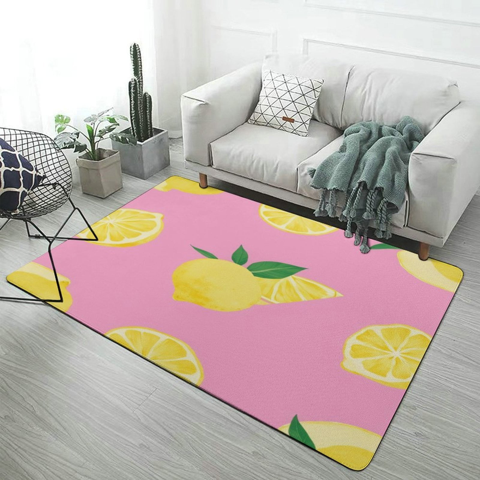 Lemon Slice Pink Background-1 Carpet Style Living Room Bedroom Rug Soft ...