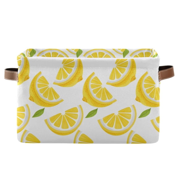 Lemon Slice and Leaf Storage Bins with Handle Fabric Organizer Basket Foldable Box 1 Pack 14.2x10.2x8.3