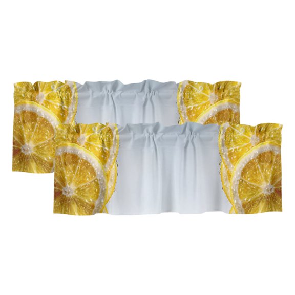 Lemon Slices 2 Panels Kitchen Valance, Water Droplets Summer Yellow Fruit Curtains Valances for Small Windows Rod Pocket Window Treatments for Living Room Bedroom 42"W x 12"L