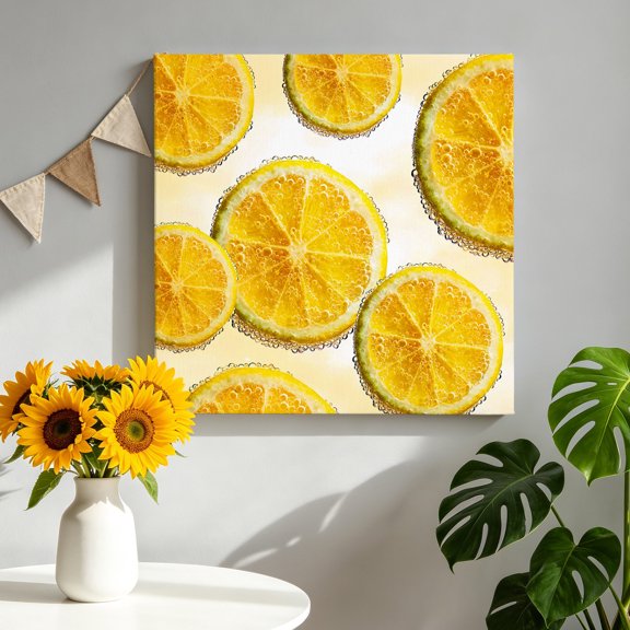 Lemon Slices Canvas Wall Art for Living Room, Fruit Summer Tangerine Poster Print Painting for Bedroom Office Home Decoration Wall Pictures Prepare To Hang 8"x8"