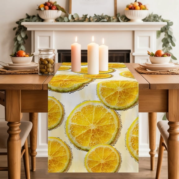 Lemon Slices Dining Table Runner, Fruit Summer Tangerine Washable Table Runners Kitchen Coffee Table Center Decor for Home Party Holiday Wedding 13 x 48 Inches