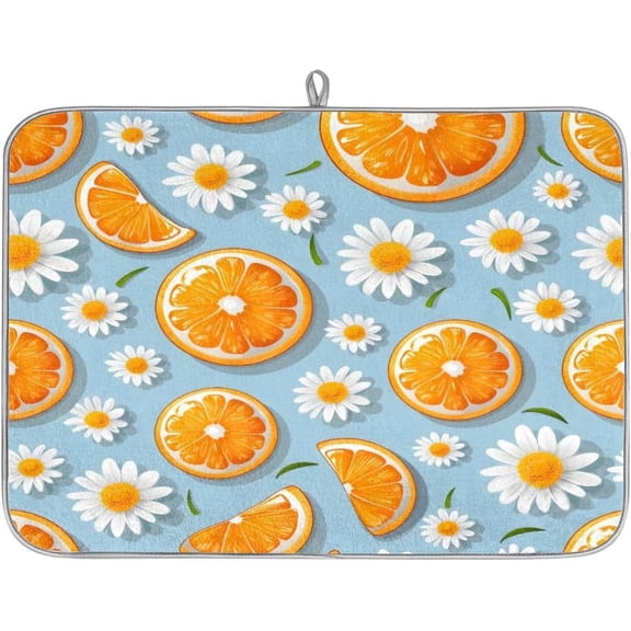 Lemon Slices Flowers Dish Drying Mat for Kitchen Counter Reversible Super Absorbent Fiber Dish Drying Pad with Non-Slip Backing for Countertop Tea Coffee Bar Accessories 16 x 18 Inch