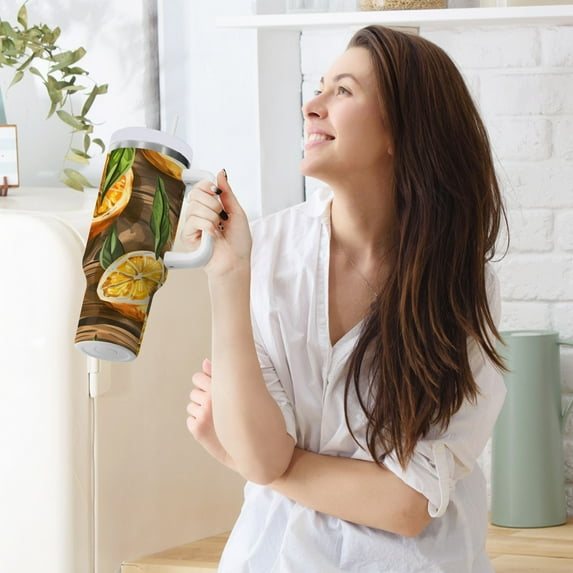 Lemon Slices Leaves 40 oz Tumbler Insulated Travel Mug Leak Proof Water Bottles Glasses Fits in Car Cup Holder