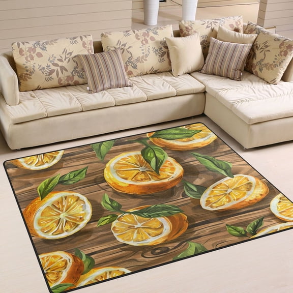 Lemon Slices Leaves Area Rug Washable 80 x 58 Floor Carpet Mat Non Slip for Bedroom Living Room Home Decor