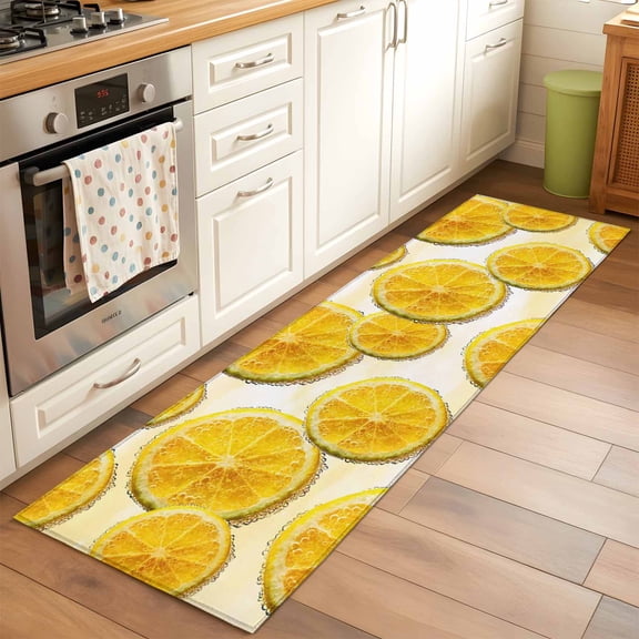 Lemon Slices Runner Rug Non Slip 2x6 Fruit Summer Tangerine Washable Rug Runner for Hallways Low Pile Kitchen Rugs Ultra-Thin Stain Resist Carpet for Bathroom Bedroom Entryway