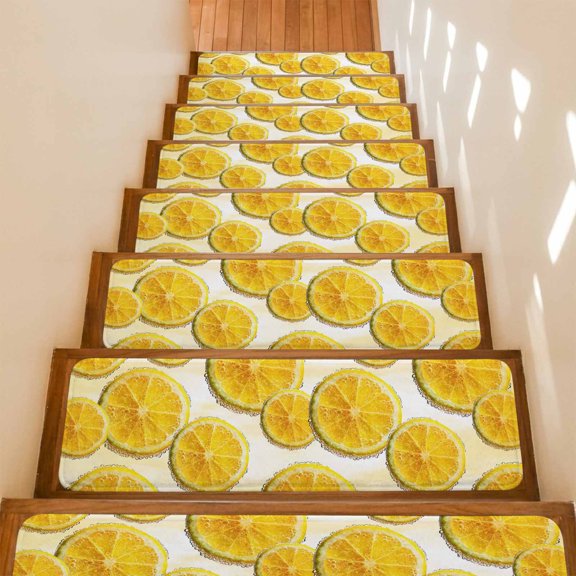 Lemon Slices Stair Treads Non Slip for Steps Fruit Summer Tangerine 4 Pcs Reusable Adhesive Stair Runner Mats for Dogs Elders Carpet Treads Rugs for Staircase 8x30 In