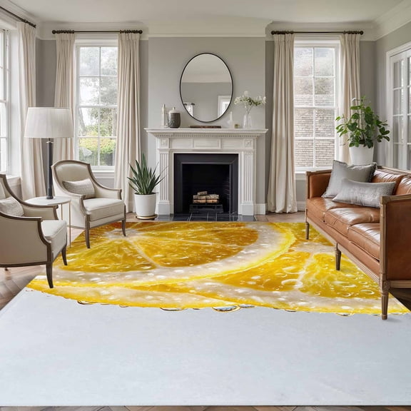 Lemon Slices Water Droplets Summer Yellow Fruit , Soft Non Slip Rugs Stain Repellent Indoor Felt Carpet for Living Dining Room Bedroom Home Office