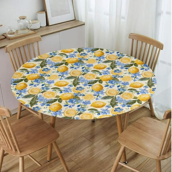 Lemon Small Fitted Tablecloths with Elastic Edge Round Tablecloth Fitted for Table 39-51 Inches Round Water Proof Easy to Clean for Party Outdoor Picnics Table Cloth