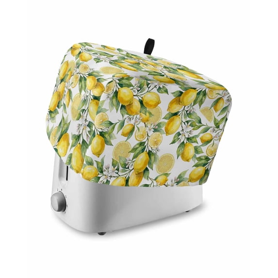 Lemon Small Toaster Cover 2 Slice, Kitchen Appliance Covers, Yellow Fruits Summer Watercolor Botanical Leaf Plant Toaster Oven Cover with Loop, Bread Machine Cover Polyester Dust Cover Protection