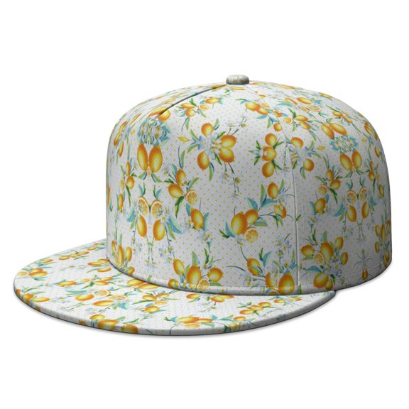 Lemon Snapback Hat - Bright Yellow Fruit Print Adjustable Cap, Cute Summer Design for Lemon Lovers