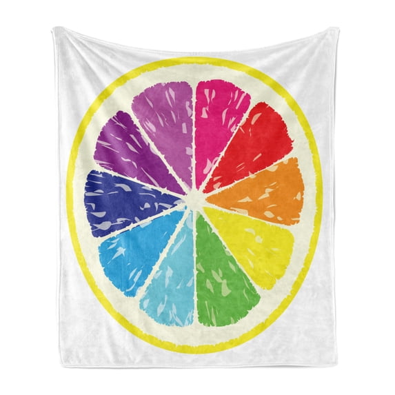 Lemon Soft Flannel Fleece Blanket, Cross-Sectional View of Partioned Citrus with Transitioned Rainbow Colors Slice Frame, Cozy Plush for Indoor and Outdoor Use, 50" x 60", Multicolor, by Ambesonne