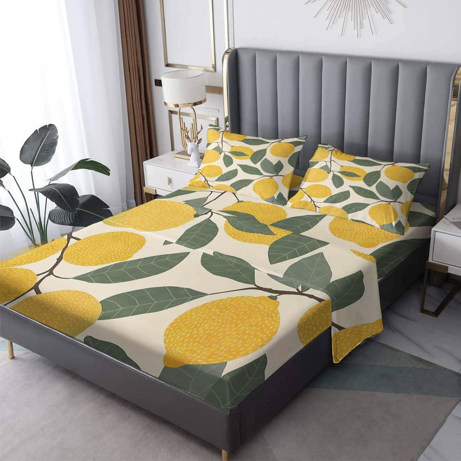 Lemon Split King Sheets Sets For Adjustable Bed, Fruit Bedding Sheets
