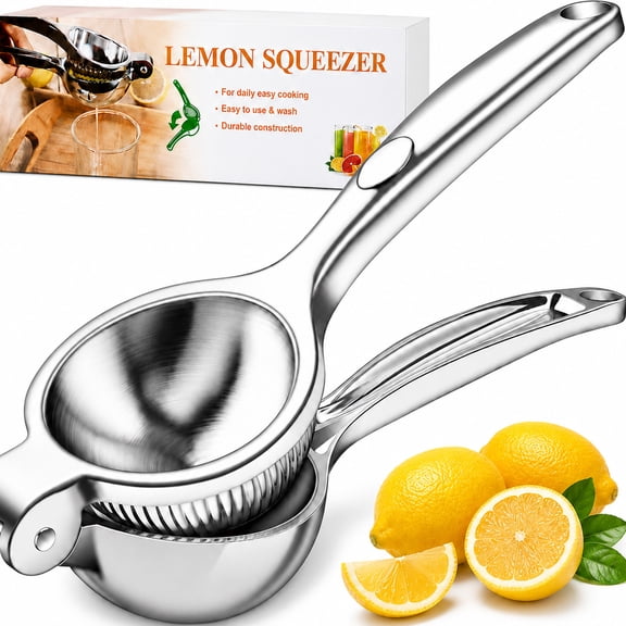 Large Lemon Squeezer, 8.66-Inch Manual Lemon Juicer with Long Handle, Zinc Alloy Hand Press Citrus Juicer for Drinks, Cooking and Kitchen Prep, Silver