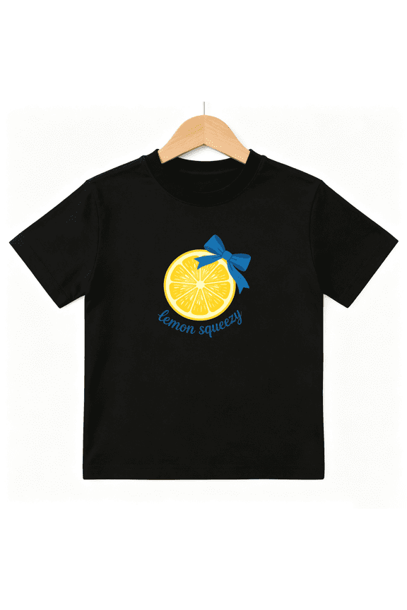 Lemon Squeezy Boys Graphic Tee, Cute Ribbon Yellow Citrus Fruit 100% Cotton Kids Short Sleeve T-Shirt
