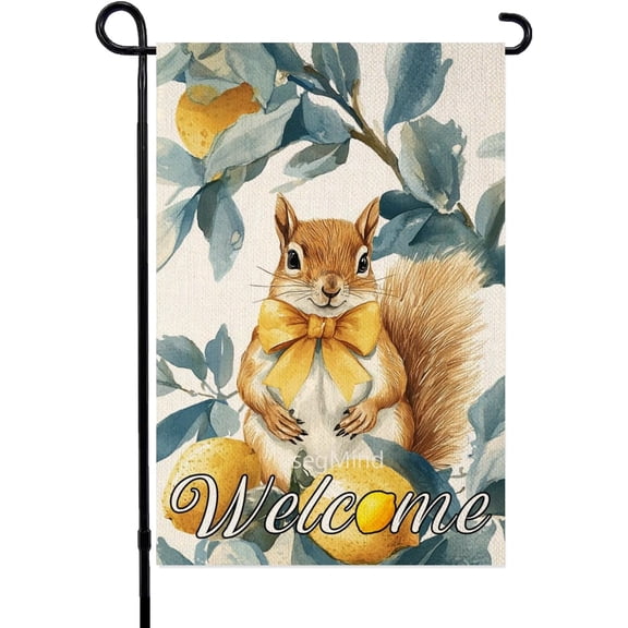 Lemon Squirrel Garden Flag Double Sided Burlap 12x18 Inch Welcome Seasonal Holiday Yard Outdoor Decoration