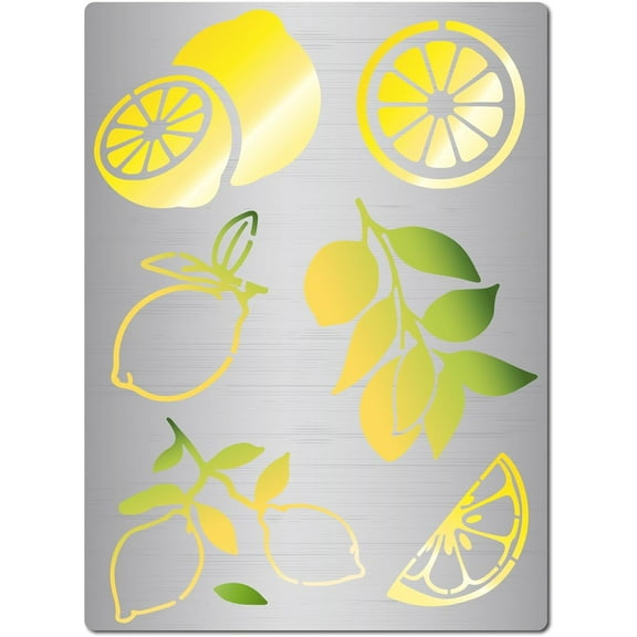 Lemon Stencil Orange Fruit Leaves Summer Metal Journal Template Reusable Stainless Steel Stencils for Painting on Wood Burning Wall Floor Engraving Pyrogray Scrapbooking 7.5x5.5inch
