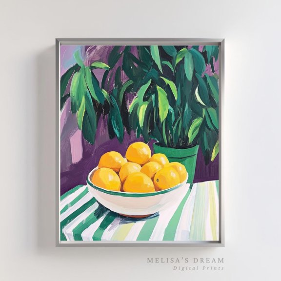 Lemon Still Life Art Farmhouse Kitchen Citrus Fruit Decoration Unframed Paper Print