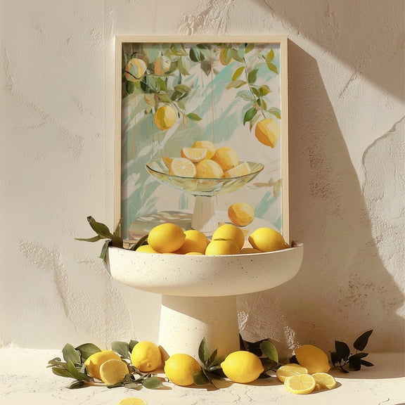 Lemon Still Life Kitchen Art Print, Mediterranean Citrus Home Decor #640, Unframed Poster Size 8x12
