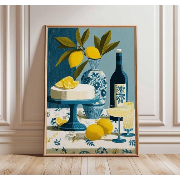 Lemon Still Life Vintage Kitchen Mediterranean Wall Art Print, Striking Kitchen And Dining Theme For Kitchen, Cafe And Dining Room Decor