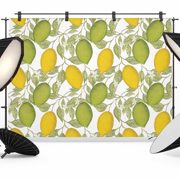 Lemon Summer Backdrop for Photography, Plant Leaves Photo Backdrop Portrait Background Party Banner Photo Backgrounds for Studio Booth Props, 7x5ft