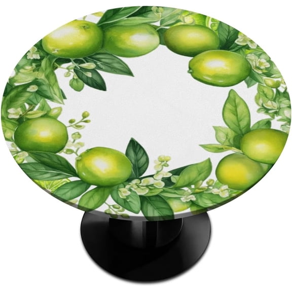 Lemon Summer Green Round Tablecloths with Elastic Edge Fitted Round Table Cloth Wipeable Washable Circle Table Covers for Dinner Patio Party Indoor Outdoor Kitchen Decor (Fit 45-52 in)
