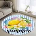 thumbnail image 1 of Lemon Summer Round Living Room Rugs 3.3 ft, Fruit Starfish Shell Blue Stripes Washable Area Rug with Non-Slip Sturdy Edge Binding Round Front Door Mat Floor Carpet for Entryway, 1 of 9