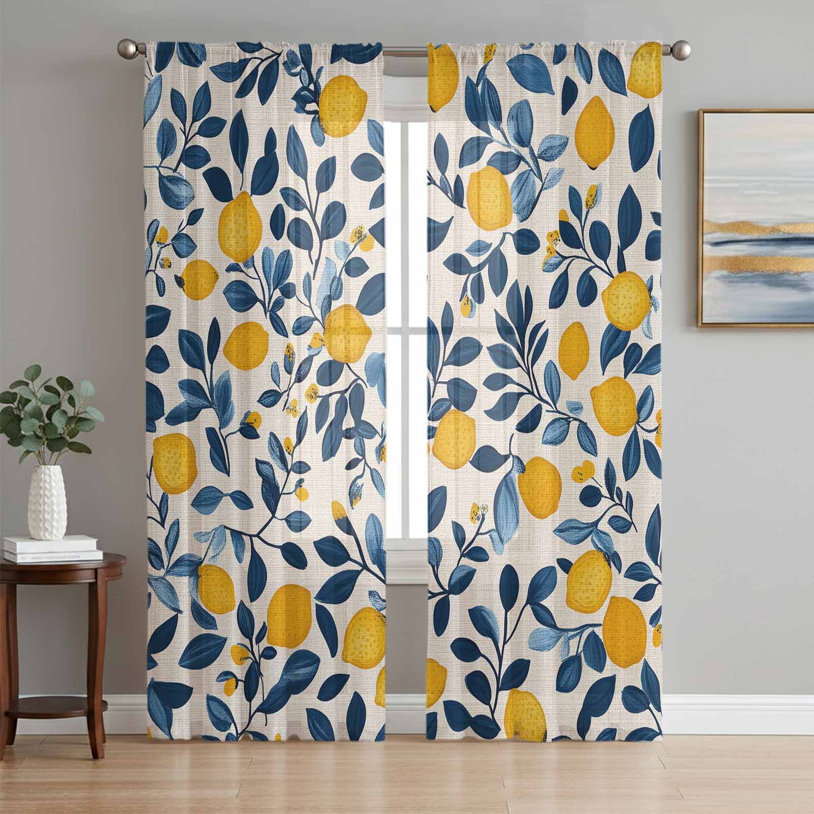Lemon Summer Sheer Curtains 96 Inch Length 2 Panels Set, Spring ...