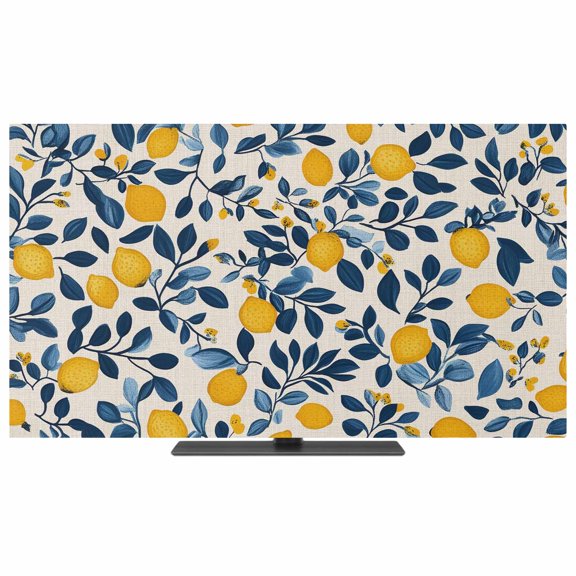 Lemon Summer TV Dust Cover,Stretchable TV Screen Desktop Computer Protector Cover,Spring Pastoral Watercolor Fruit Leaf Television Dustproof Slipcover for 19–24 Inch Flat or Curved TVs